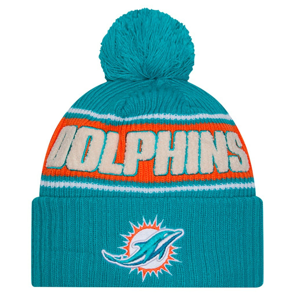 Miami Dolphins New Era 2024 Sideline Cuffed Knit Hat with Pom - Aqua Hats