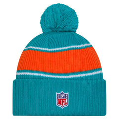 Miami Dolphins New Era 2024 Sideline Cuffed Knit Hat with Pom - Aqua Hats