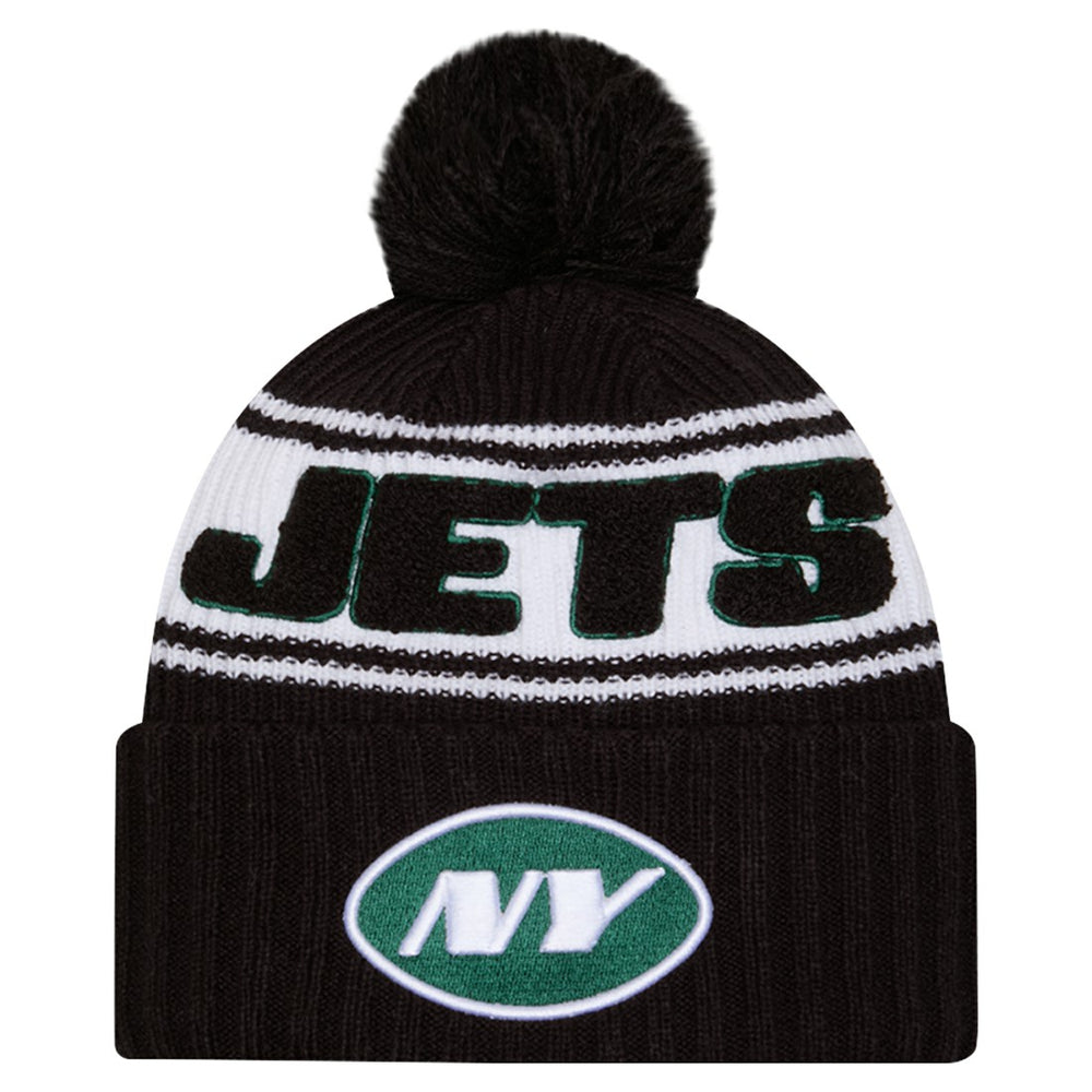New York Jets New Era 2024 Sideline Cuffed Knit Hat with Pom - Black Hats