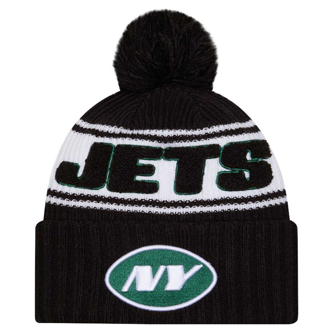 New York Jets New Era 2024 Sideline Cuffed Knit Hat with Pom - Black Hats
