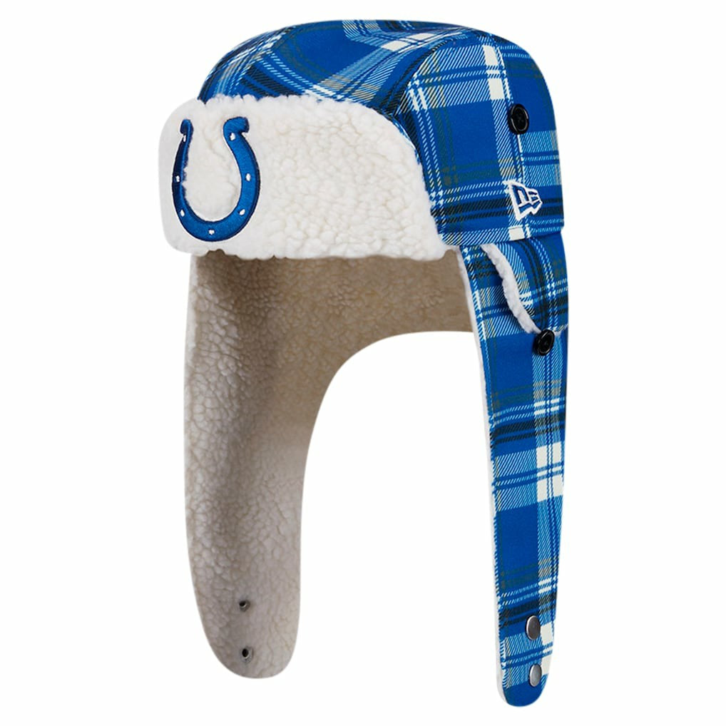Indianapolis Colts New Era Sideline Plaid Sherpa Trapper Hat - Royal Hats