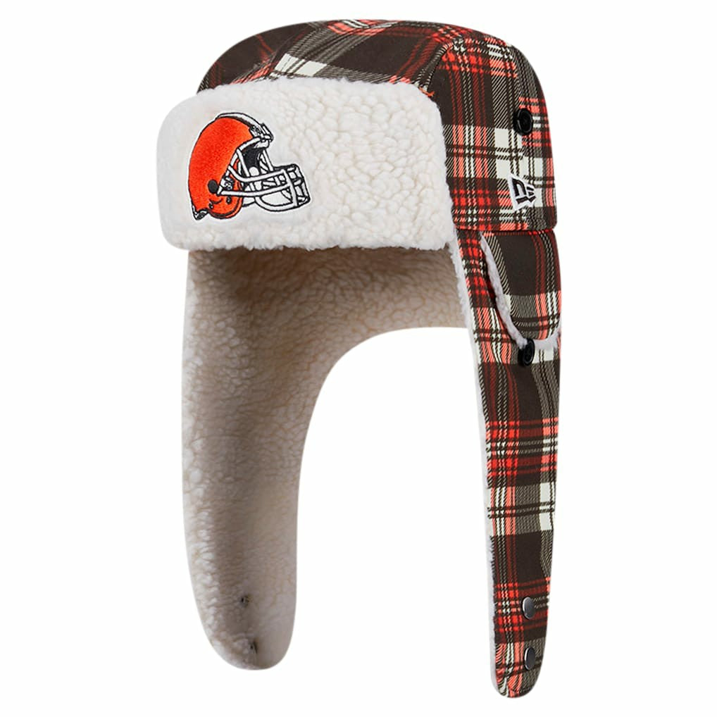 Cleveland Browns New Era Sideline Plaid Sherpa Trapper Hat - Brown Hats