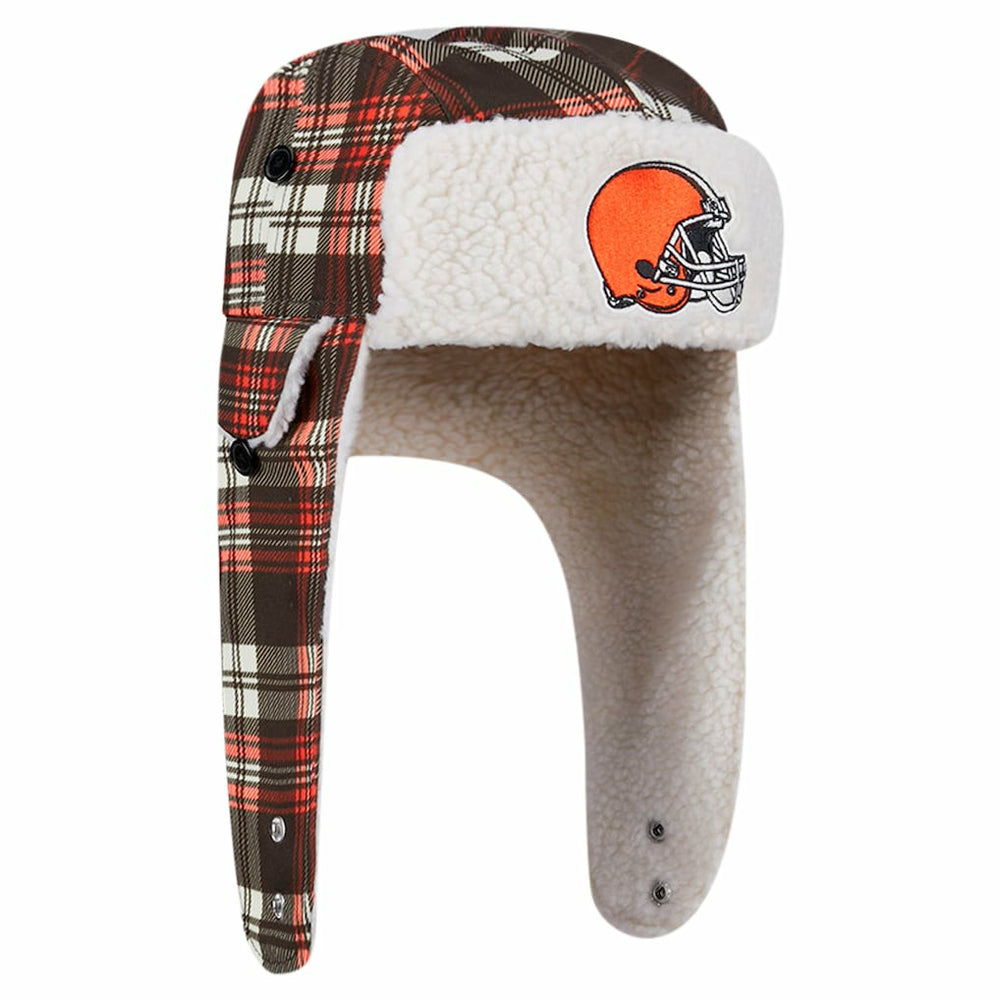 Cleveland Browns New Era Sideline Plaid Sherpa Trapper Hat - Brown Hats