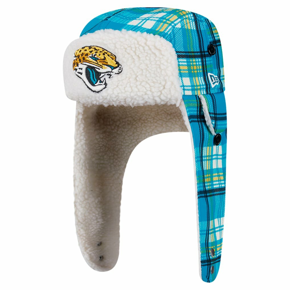 Jacksonville Jaguars New Era Sideline Plaid Sherpa Trapper Hat - Teal Hats