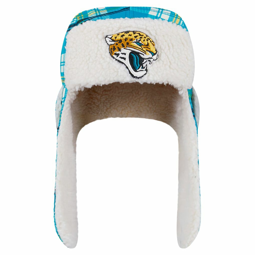 Jacksonville Jaguars New Era Sideline Plaid Sherpa Trapper Hat - Teal Hats