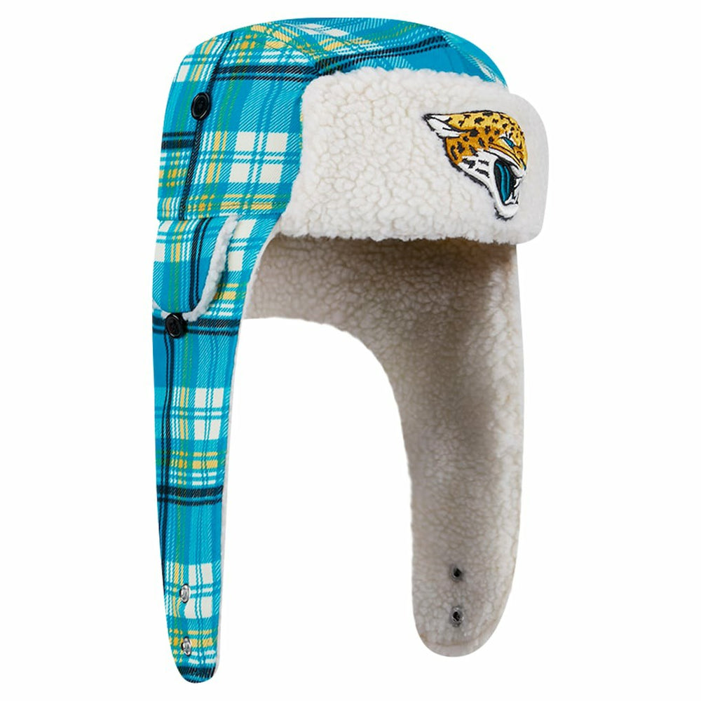 Jacksonville Jaguars New Era Sideline Plaid Sherpa Trapper Hat - Teal Hats