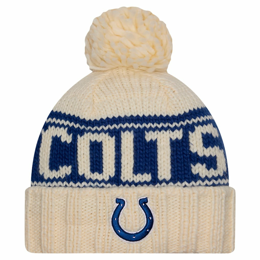 Indianapolis Colts New Era Women's 2024 Sideline Cuffed Knit Hat with Pom - Cream Hats