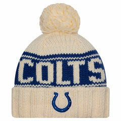 Indianapolis Colts New Era Women's 2024 Sideline Cuffed Knit Hat with Pom - Cream Hats