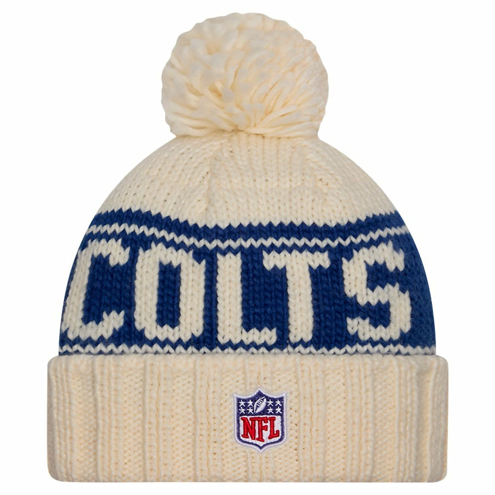 Indianapolis Colts New Era Women's 2024 Sideline Cuffed Knit Hat with Pom - Cream Hats