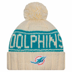 Miami Dolphins New Era Women's 2024 Sideline Cuffed Knit Hat with Pom - Cream Hats
