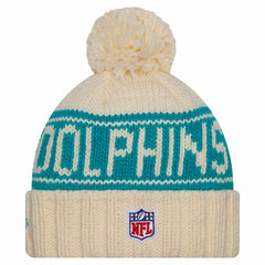 Miami Dolphins New Era Women's 2024 Sideline Cuffed Knit Hat with Pom - Cream Hats