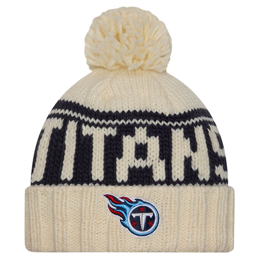 Tennessee Titans New Era Women's 2024 Sideline Cuffed Knit Hat with Pom - Cream Hats