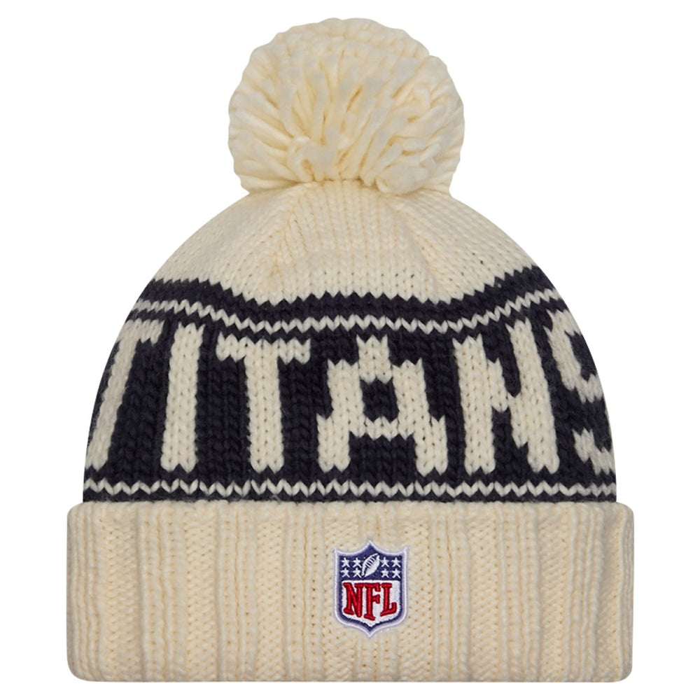 Tennessee Titans New Era Women's 2024 Sideline Cuffed Knit Hat with Pom - Cream Hats