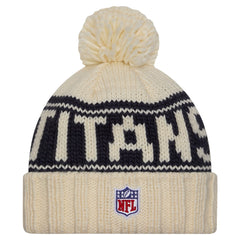 Tennessee Titans New Era Women's 2024 Sideline Cuffed Knit Hat with Pom - Cream Hats