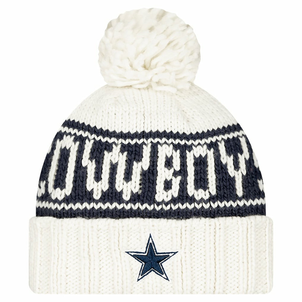 Dallas Cowboys New Era Women's 2024 Sideline Cuffed Knit Hat with Pom - White Hats