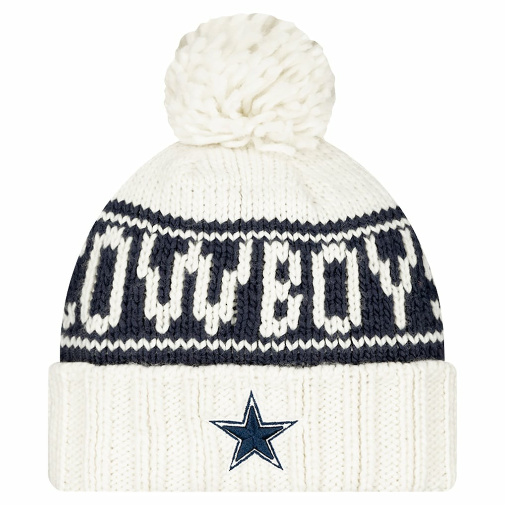 Dallas Cowboys New Era Women's 2024 Sideline Cuffed Knit Hat with Pom - White Hats