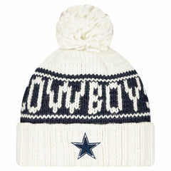 Dallas Cowboys New Era Women's 2024 Sideline Cuffed Knit Hat with Pom - White Hats