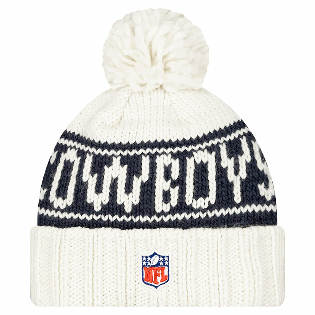 Dallas Cowboys New Era Women's 2024 Sideline Cuffed Knit Hat with Pom - White Hats
