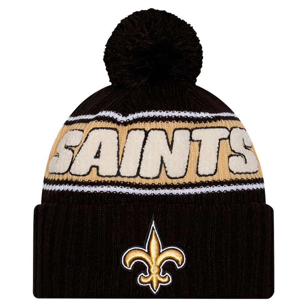 New Orleans Saints New Era Youth 2024 Sideline Sport Cuffed Knit Hat with Pom - Black Hats