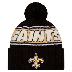 New Orleans Saints New Era Youth 2024 Sideline Sport Cuffed Knit Hat with Pom - Black Hats