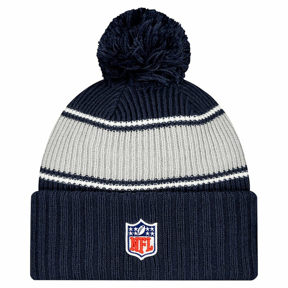 Dallas Cowboys New Era Youth 2024/25 Sideline Cuffed Knit Hat with Pom - Navy Hats
