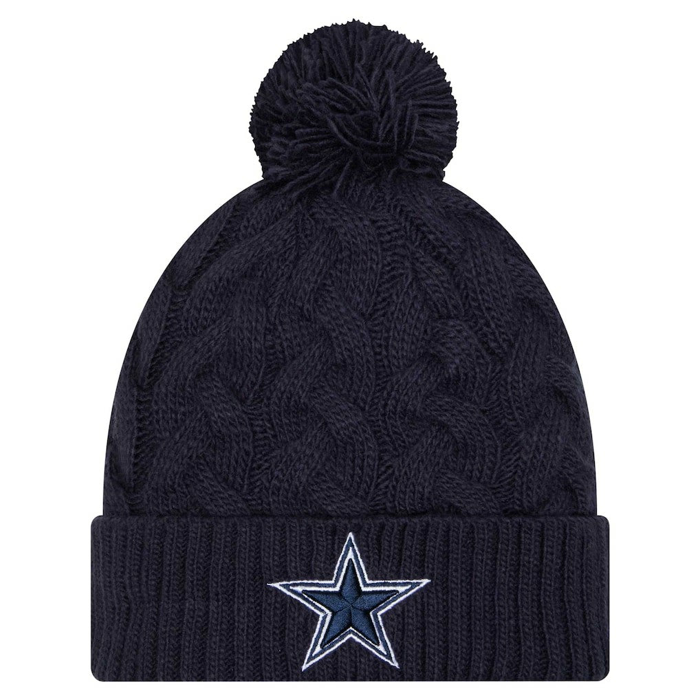 Dallas Cowboys New Era Women's Cable Knit Hat with Pom - Navy Hats