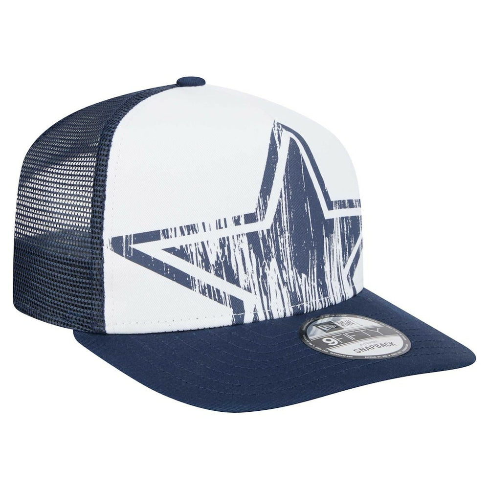 Dallas Cowboys New Era Youth Distressed 9FIFTY A-Frame Snapback Hat - White/Navy Hats