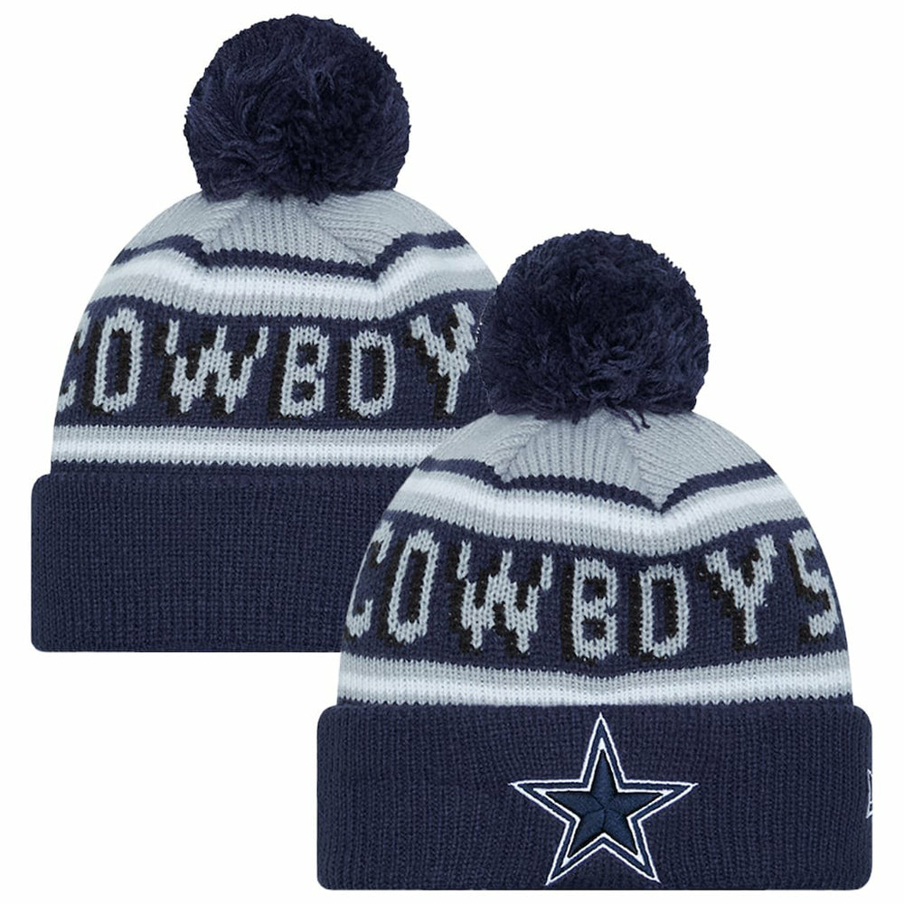 Dallas Cowboys New Era Preschool Main Wordmark Cuffed Knit Hat with Pom - Navy Hats