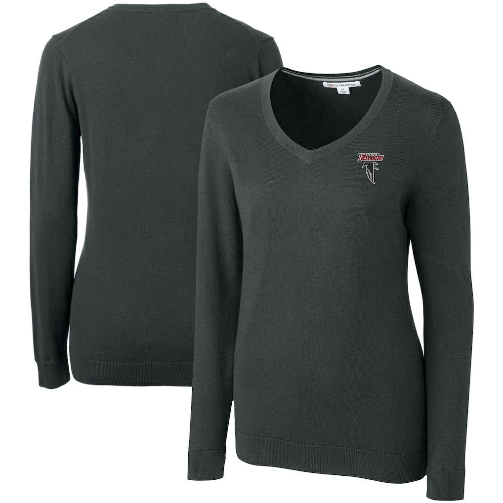 Atlanta Falcons Cutter & Buck Women's Throwback Logo Lakemont Tri-Blend V-Neck Pullover Sweater - Heather Charcoal Pullover
