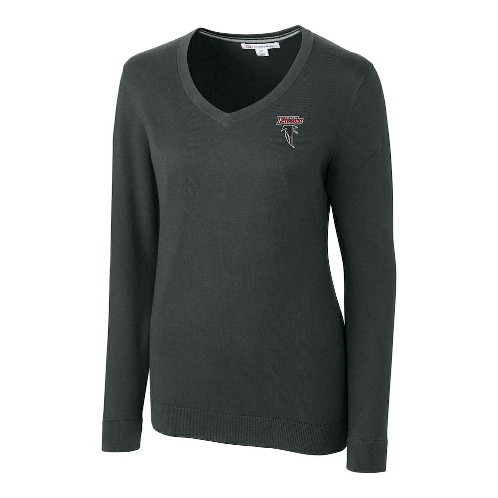 Atlanta Falcons Cutter & Buck Women's Throwback Logo Lakemont Tri-Blend V-Neck Pullover Sweater - Heather Charcoal Pullover