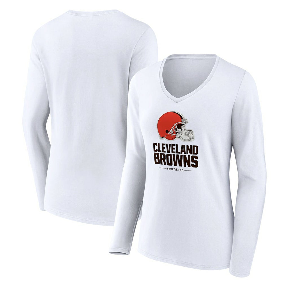 Cleveland Browns Women's Team Lockup Long Sleeve V-Neck T-Shirt - White T-shirts