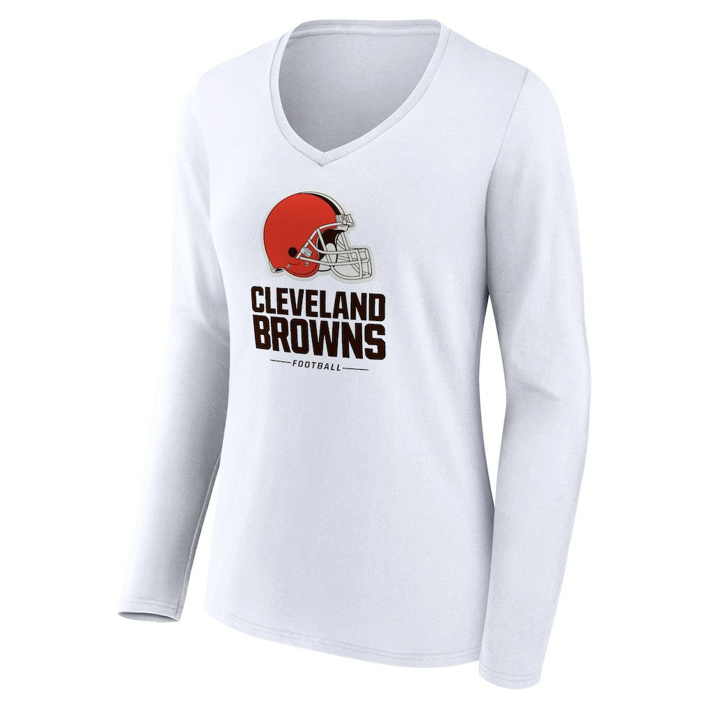 Cleveland Browns Women's Team Lockup Long Sleeve V-Neck T-Shirt - White T-shirts