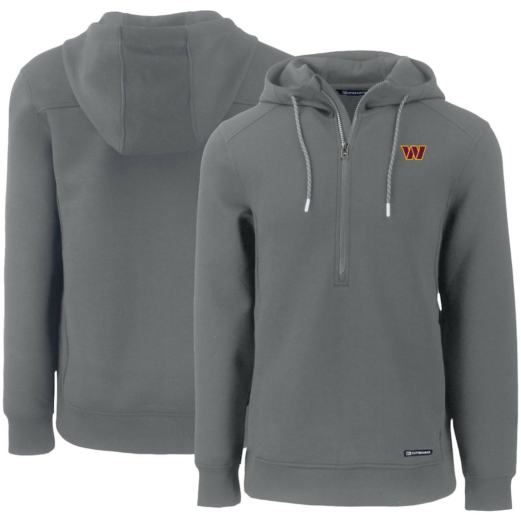 Washington Commanders Cutter & Buck Primary Mark Roam Eco Recycled Half-Zip Pullover Hoodie - Gray Hoodies
