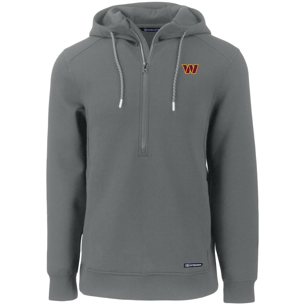 Washington Commanders Cutter & Buck Primary Mark Roam Eco Recycled Half-Zip Pullover Hoodie - Gray Hoodies
