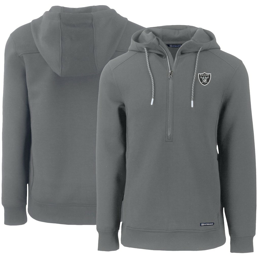 Las Vegas Raiders Cutter & Buck Primary Mark Roam Eco Recycled Half-Zip Pullover Hoodie - Gray Hoodies