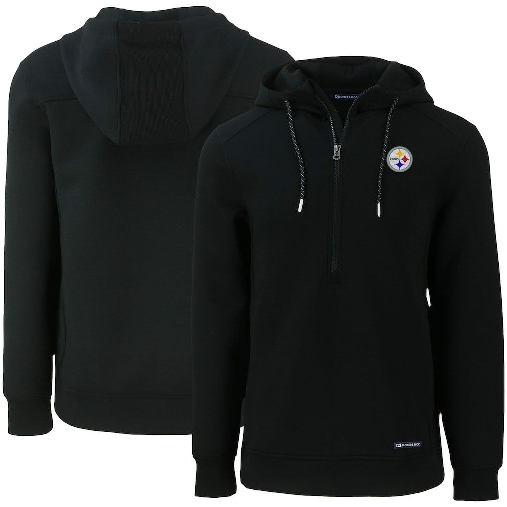 Pittsburgh Steelers Cutter & Buck Primary Mark Roam Eco Recycled Half-Zip Pullover Hoodie - Black Hoodies