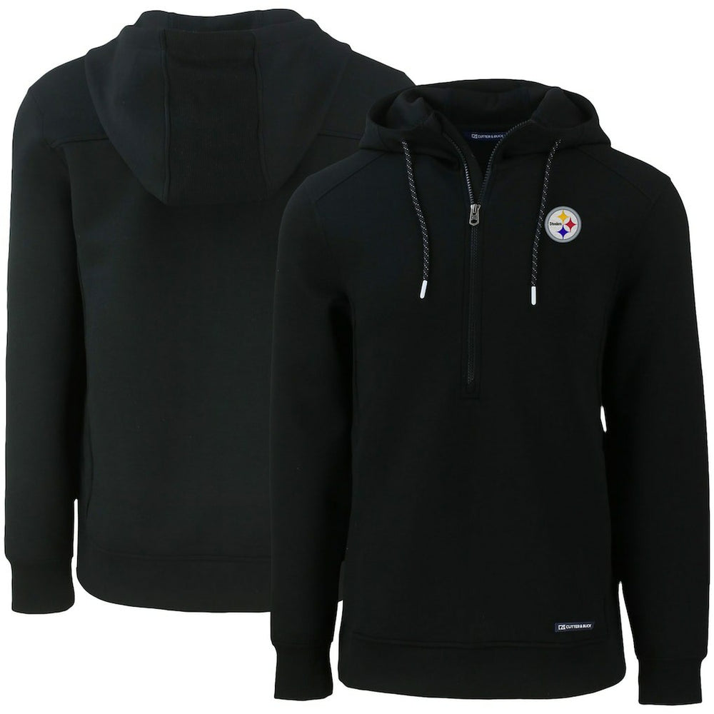 Pittsburgh Steelers Cutter & Buck Primary Mark Roam Eco Recycled Half-Zip Pullover Hoodie - Black Hoodies