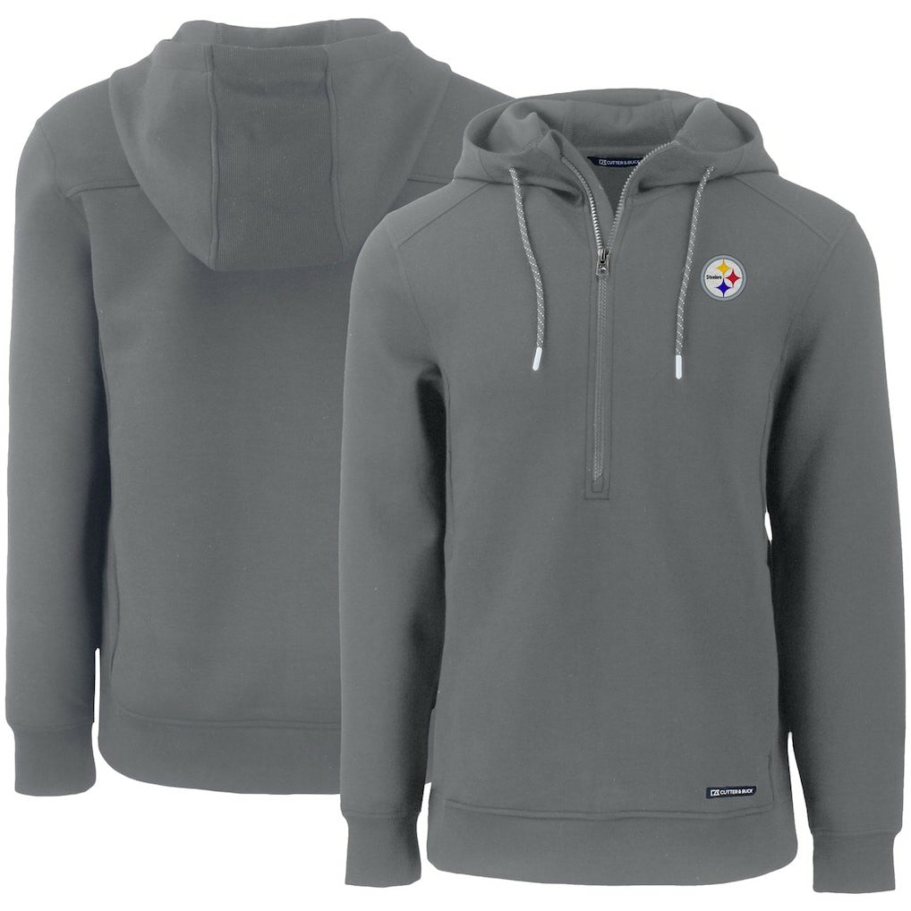 Pittsburgh Steelers Cutter & Buck Primary Mark Roam Eco Recycled Half-Zip Pullover Hoodie - Gray Hoodies