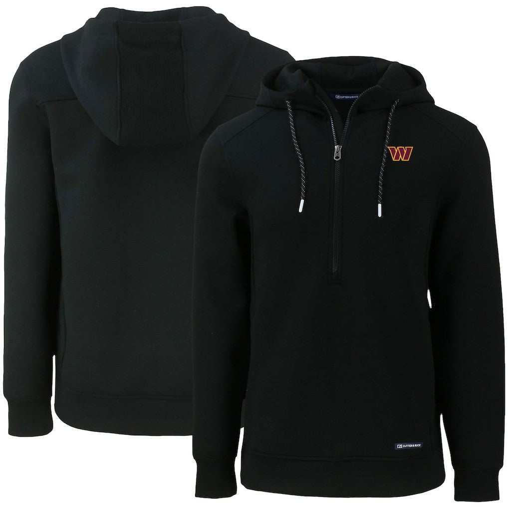 Washington Commanders Cutter & Buck Primary Mark Roam Eco Recycled Half-Zip Pullover Hoodie - Black Hoodies