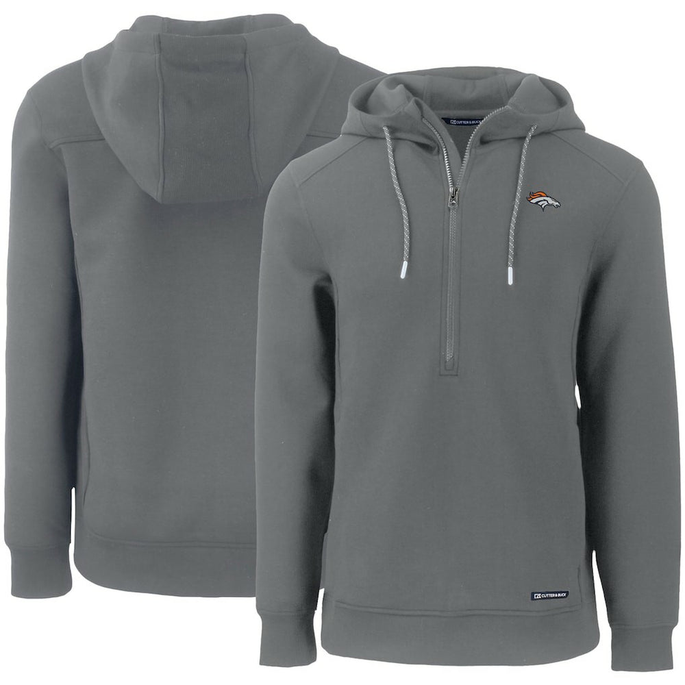 Denver Broncos Cutter & Buck Primary Mark Roam Eco Recycled Half-Zip Pullover Hoodie - Gray Hoodies