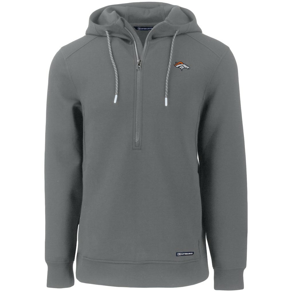 Denver Broncos Cutter & Buck Primary Mark Roam Eco Recycled Half-Zip Pullover Hoodie - Gray Hoodies