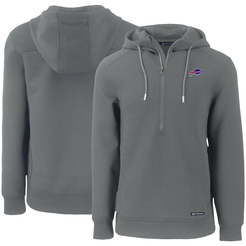 Buffalo Bills Cutter & Buck Primary Mark Roam Eco Recycled Half-Zip Pullover Hoodie - Gray Hoodies