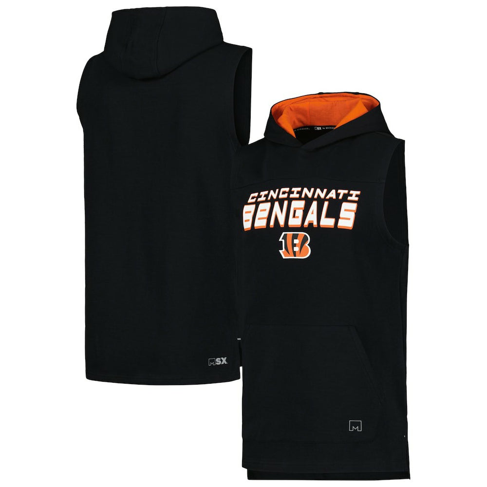 Cincinnati Bengals MSX by Michael Strahan Captain Sleeveless Hoodie T-Shirt - Black Hoodies
