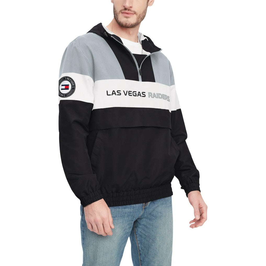Las Vegas Raiders Tommy Hilfiger Enzo Half-Zip Hoodie Jacket - Black/Silver Hoodies