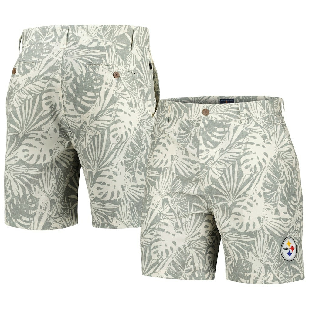 Pittsburgh Steelers Margaritaville Sandwashed Monstera Print Amphib Shorts - Gray Shorts