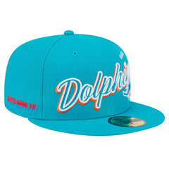 Miami Dolphins New Era Script Sided 59FIFTY Fitted Hat - Aqua Hats
