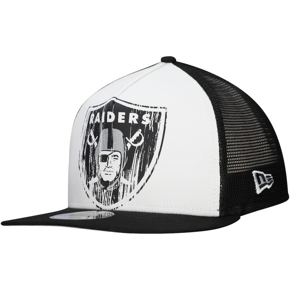 New Era Las Vegas Raiders Distressed 9FIFTY A-Frame Snapback Hat - White/Black Hats