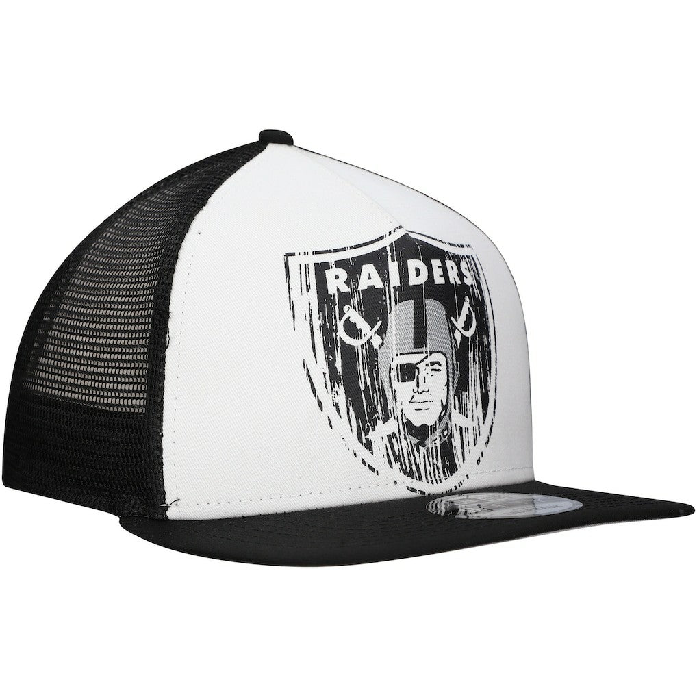 New Era Las Vegas Raiders Distressed 9FIFTY A-Frame Snapback Hat - White/Black Hats