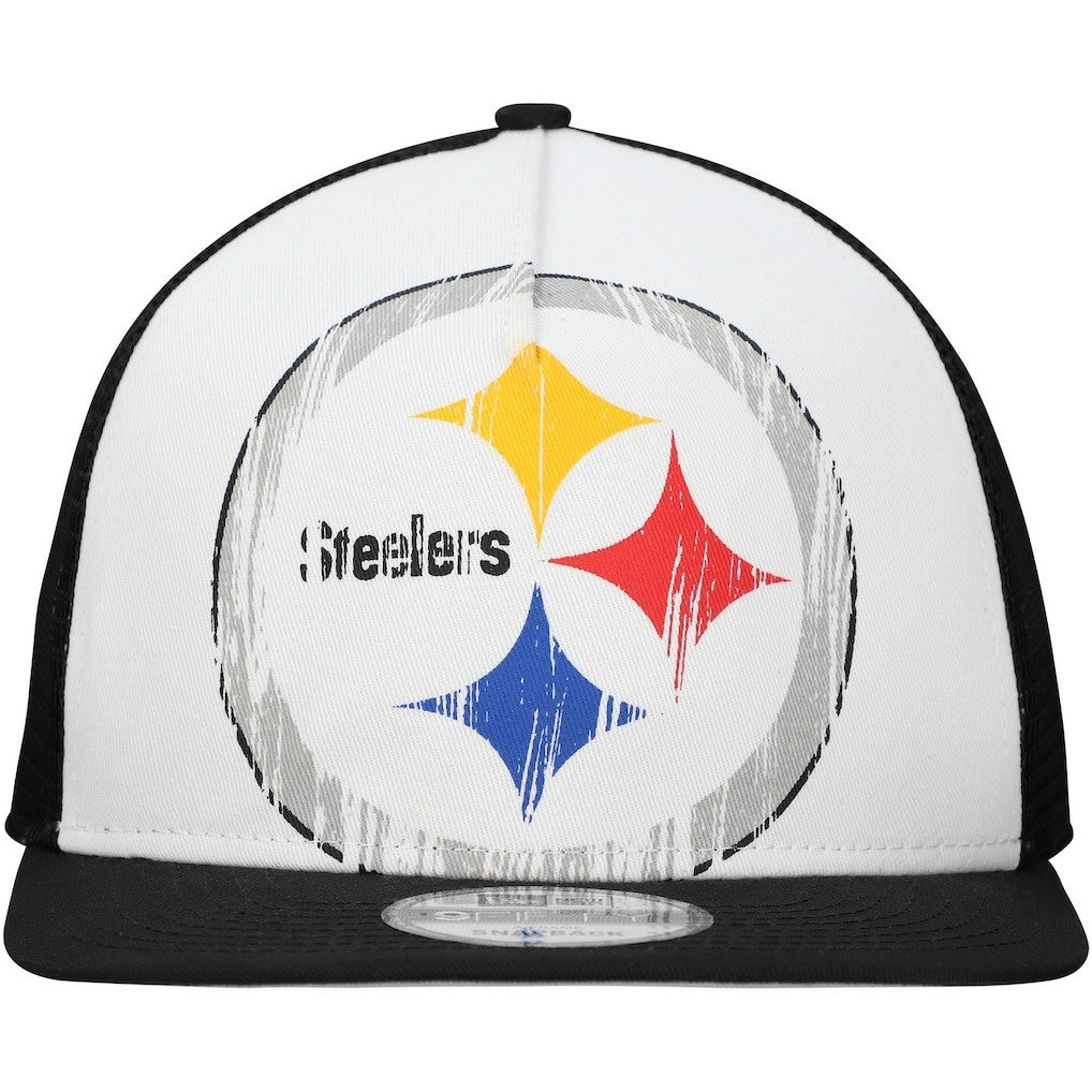 New Era Pittsburgh Steelers Distressed 9FIFTY A-Frame Snapback Hat - White/Black Hats