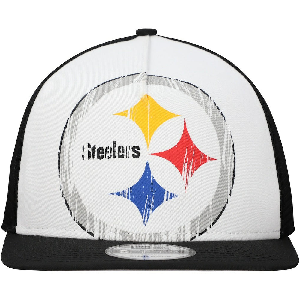 New Era Pittsburgh Steelers Distressed 9FIFTY A-Frame Snapback Hat - White/Black Hats